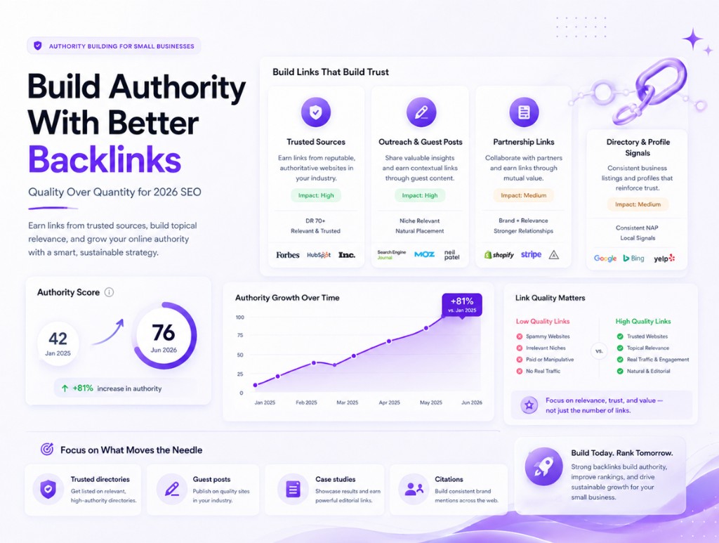 Backlink and authority building strategy for small business SEO in 2026 using trusted sources and quality links